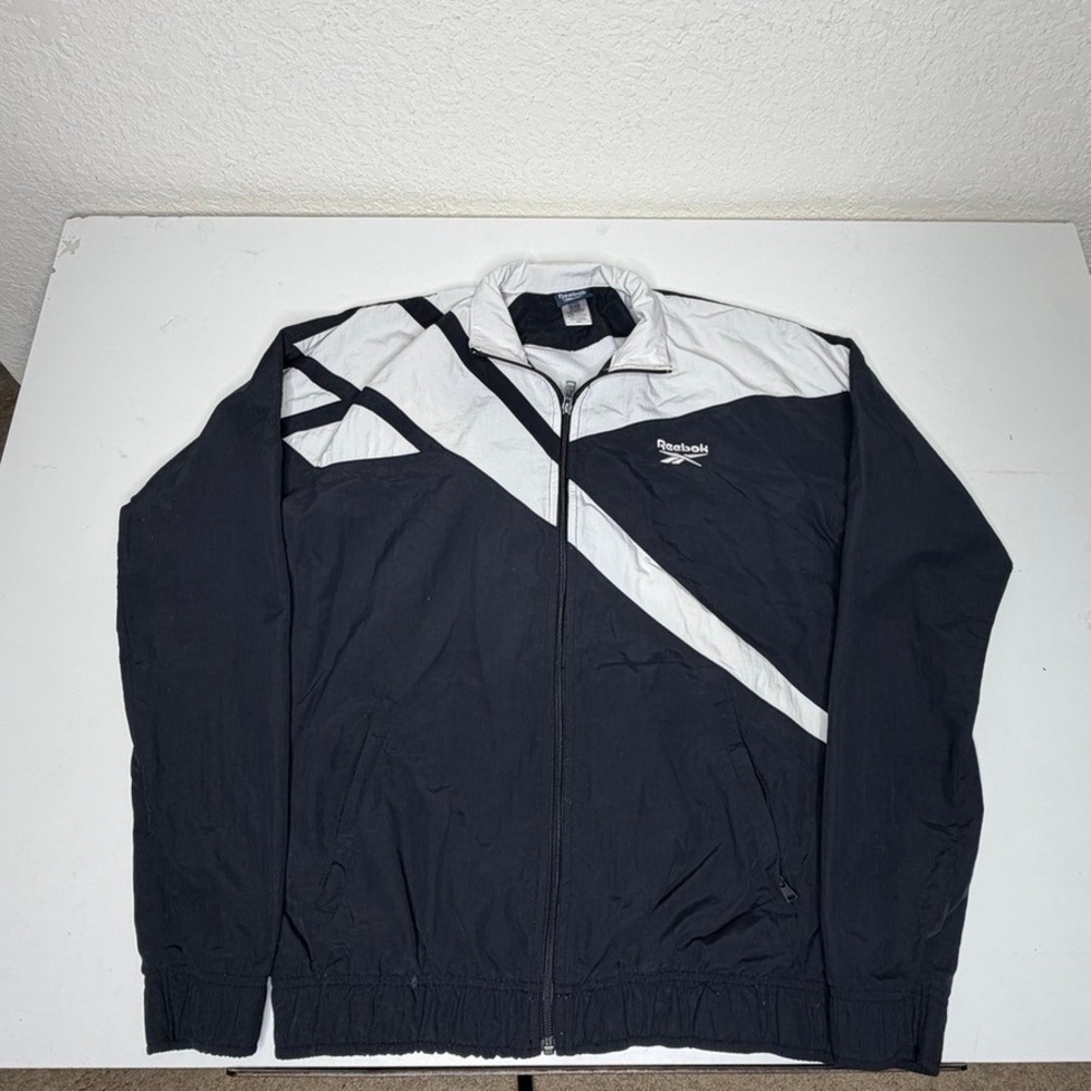 Reebok Mens Black White Colorblock Track Jacket Windbreaker 3RSMJ1664 Size Small